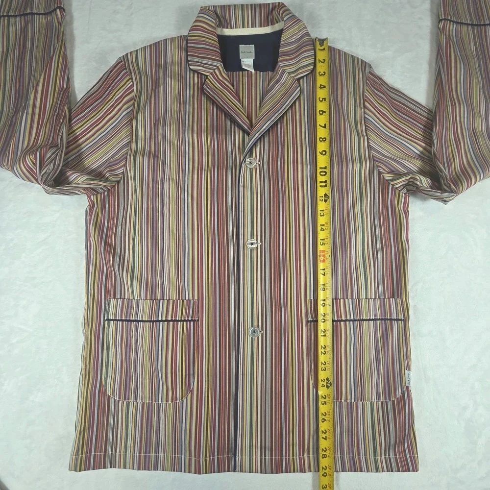 Paul Smith Men's L 2pc Striped Cotton Pajama Set Long Sleeve Button Pockets